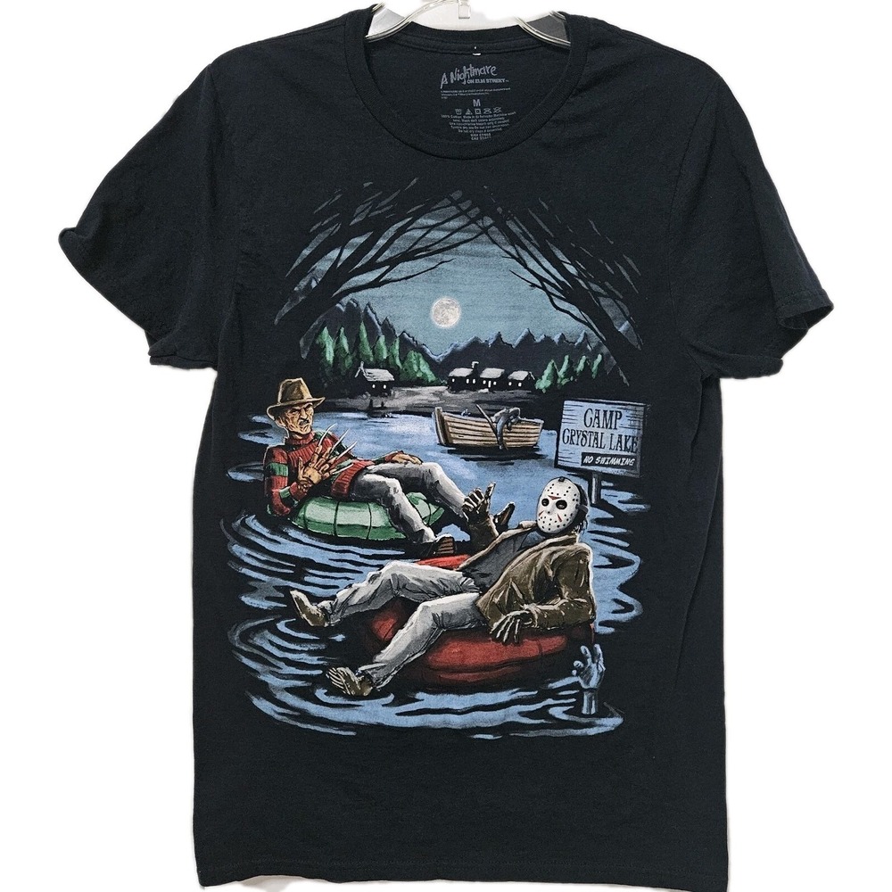 A Nightmare On Elm Street T-Shirt Men M Black Freddy Jason Camp Crystal Lake Tee